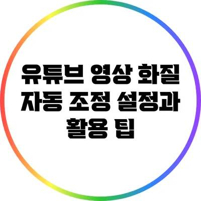 유튜브 영상 화질 자동 조정 설정과 활용 팁