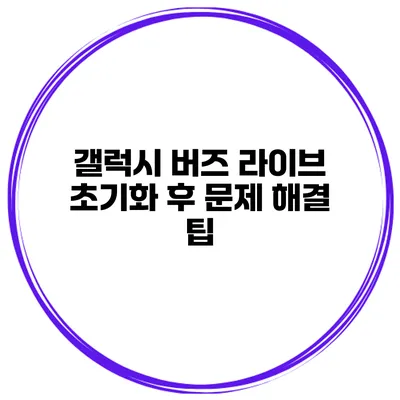 갤럭시 버즈 라이브 초기화 후 문제 해결 팁