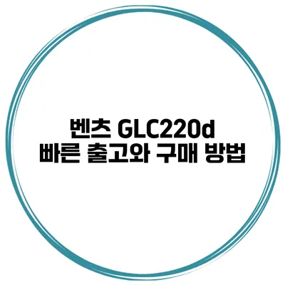 벤츠 GLC220d 빠른 출고와 구매 방법